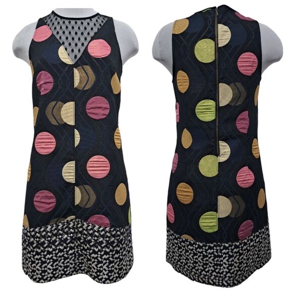 Anthropologie Maeve Tilde Polka Dot Palooza Retro Mod Metallic XS Black Motif NW - Picture 4 of 15